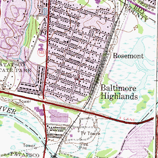 Topographic Map of Baltimore Highlands, MD