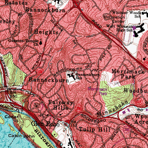 Topographic Map of Bannockburn Elementary School, MD