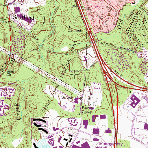 Topographic Map of Cabin John Regional Park, MD