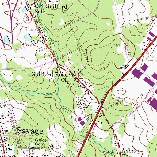 Topographic Map of Guilford Road Church, MD