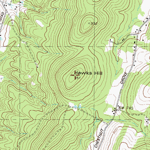 Topographic Map of Hawks Hill, MD