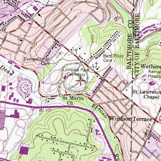 Topographic Map of Lorraine Park Cemetery, MD
