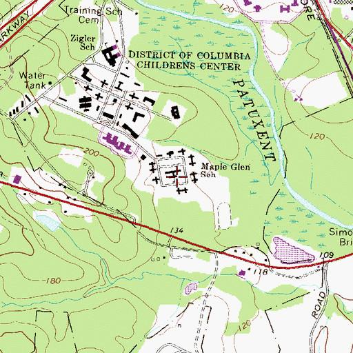 Topographic Map of Maple Glen School, MD