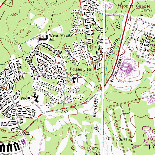 Topographic Map of Pershing Hill Elementary School, MD
