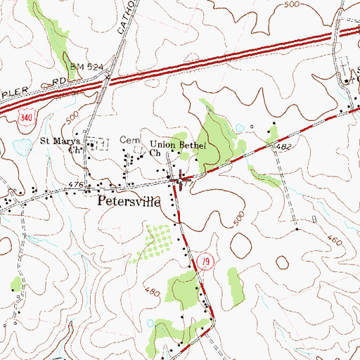 Topographic Map of Petersville, MD
