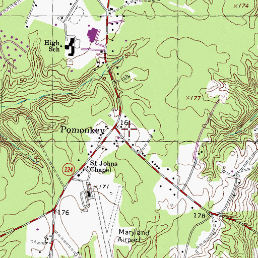 Topographic Map of Pomonkey, MD