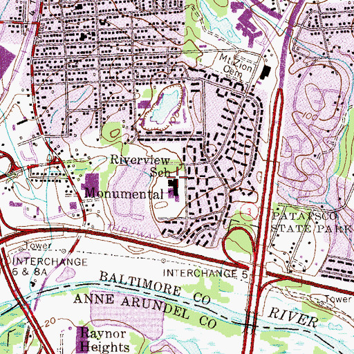 Topographic Map of Riverview Elementary School, MD