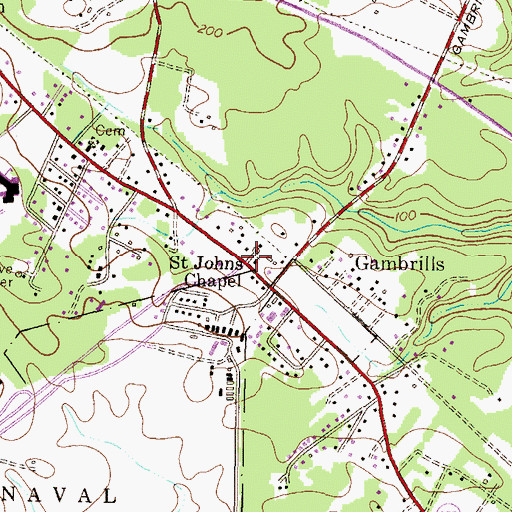 Topographic Map of Saint Johns Chapel, MD