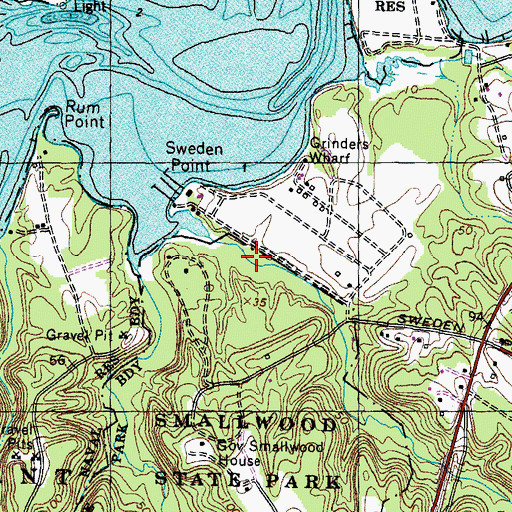 Topographic Map of Smallwood State Park, MD
