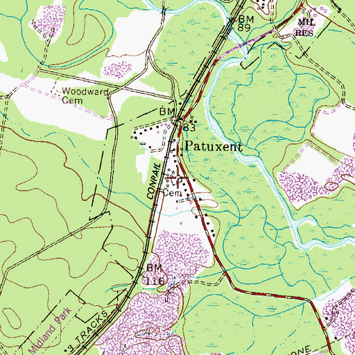 Topographic Map of Woodward Cemetery, MD