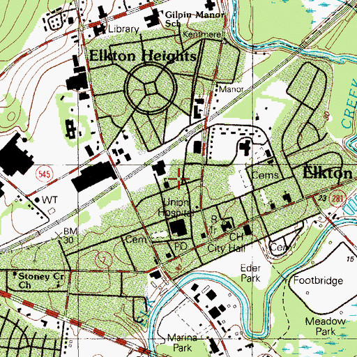 Topographic Map of Elkton Elementary School (historical), MD
