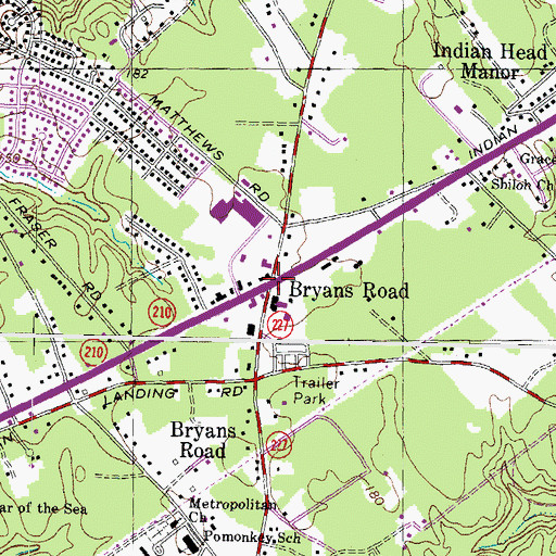Topographic Map of Bryans Road, MD