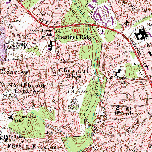 Topographic Map of Chestnut Hills, MD
