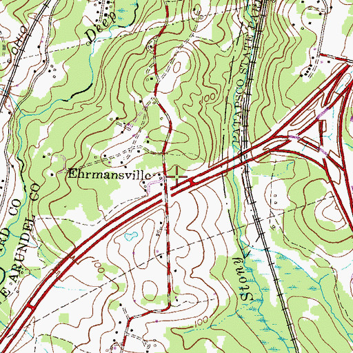 Topographic Map of Ehrmansville, MD