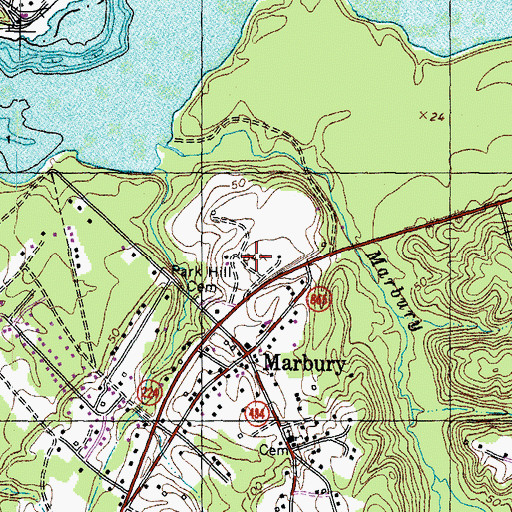 Topographic Map of Marbury, MD
