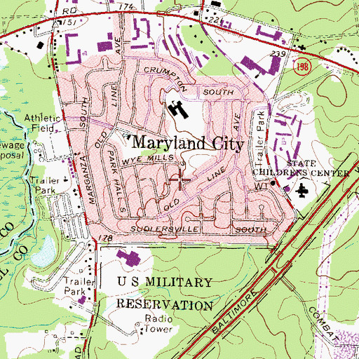Topographic Map of Maryland City, MD