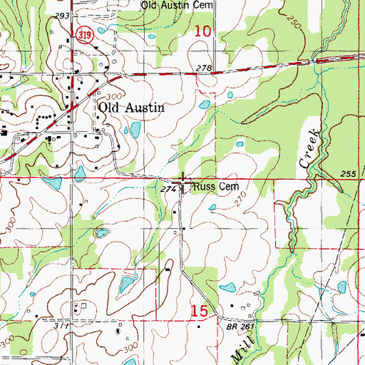 Topographic Map of Russ Cemetery, AR