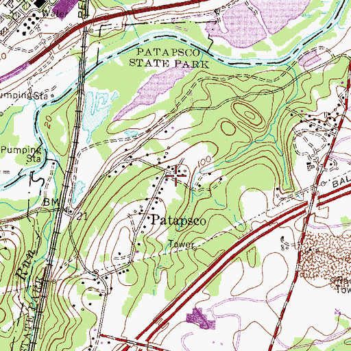 Topographic Map of Patapsco, MD