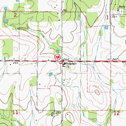 Topographic Map of Oakdale Church, AR