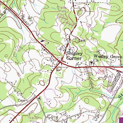 Topographic Map of Shipley Corner, MD