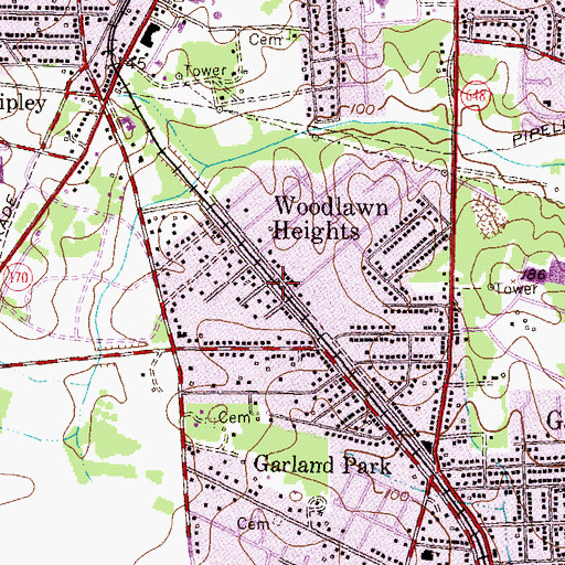 Topographic Map of Woodlawn Heights, MD