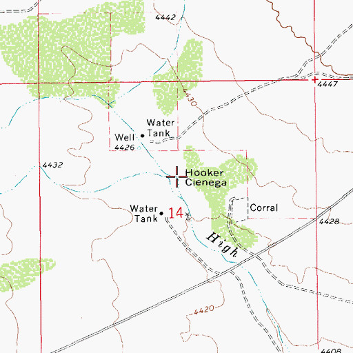 Topographic Map of Hooker Cienega, AZ