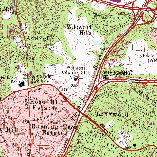 Topographic Map of Bethesda Country Club, MD