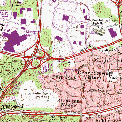Topographic Map of Bethesda Fire Department Station 26, MD