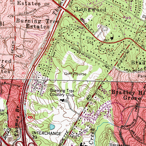 Topographic Map of Burning Tree Country Club, MD