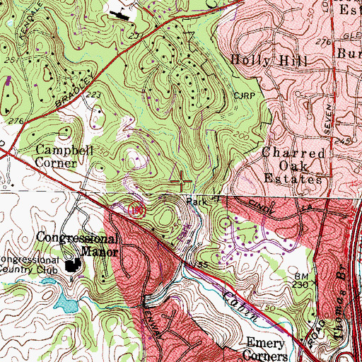 Topographic Map of Cabin John Creek Stream Valley Park, MD