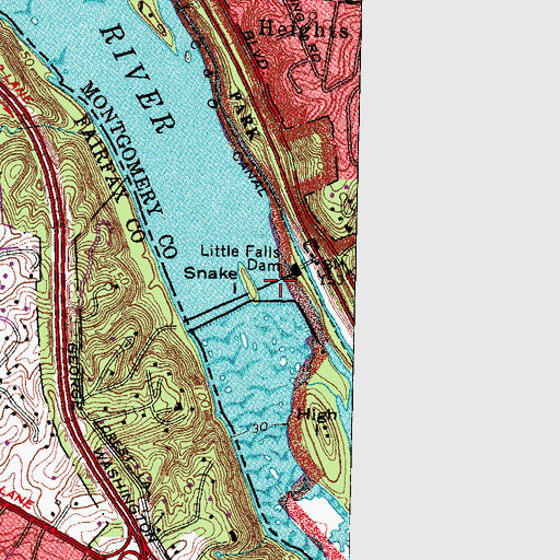 Topographic Map of Little Falls Dam, MD