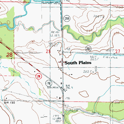 Topographic Map of South Plains, AR