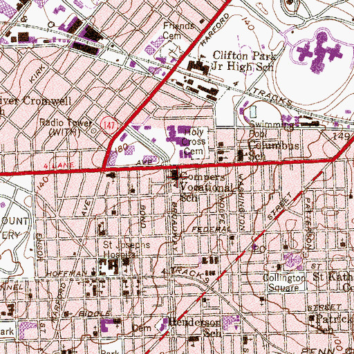 Topographic Map of Gompers Vocational School, MD