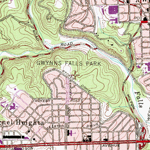 Topographic Map of Gwynns Falls Park, MD