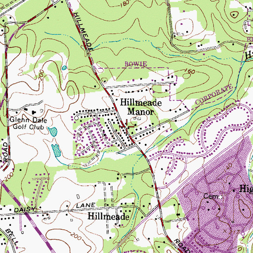 Topographic Map of Hillmeade Manor, MD