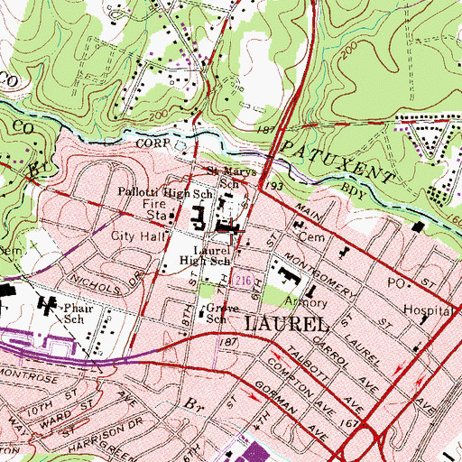 Topographic Map of Laurel High School, MD