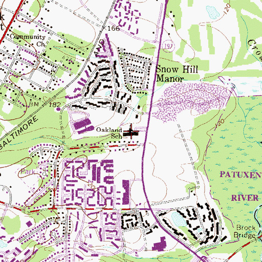 Topographic Map of Oaklands Elementary School, MD