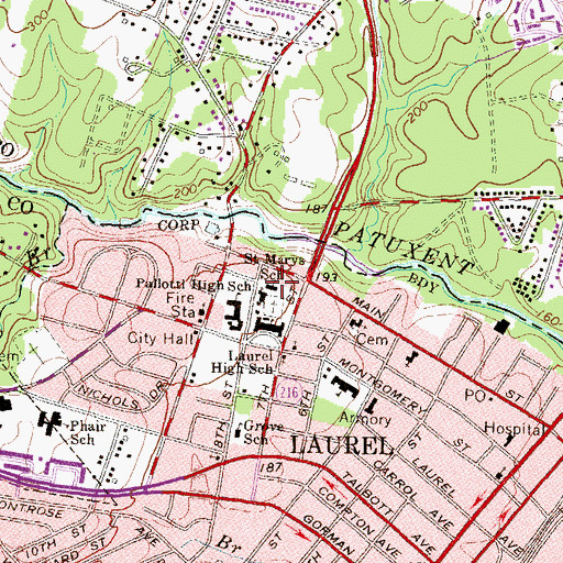 Topographic Map of Saint Marys School, MD
