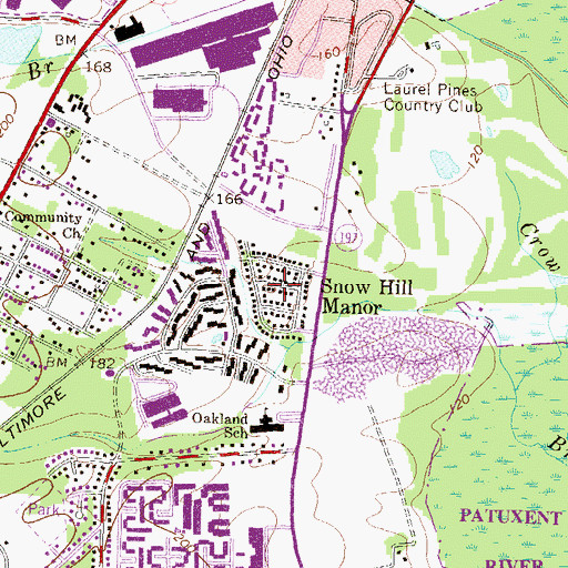 Topographic Map of Snow Hill Manor, MD