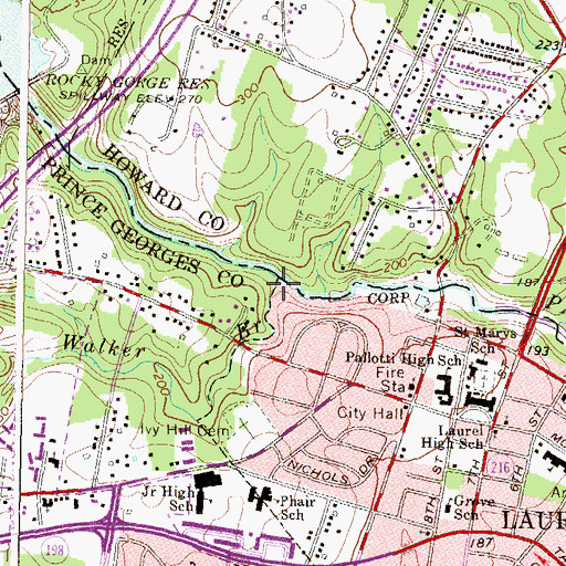 Topographic Map of Walker Branch, MD