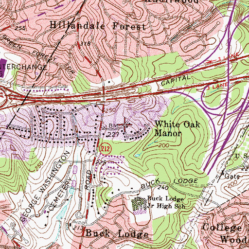 Topographic Map of White Oak Manor, MD