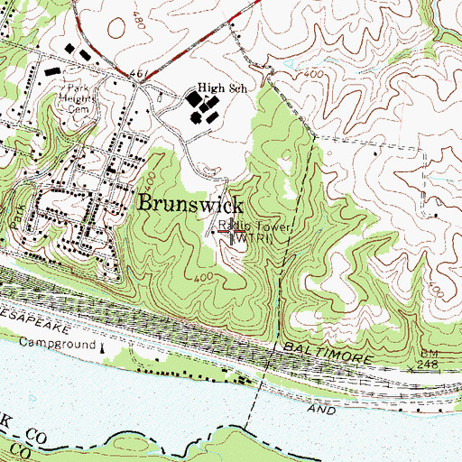 Topographic Map of WTRI-AM (Brunswick), MD