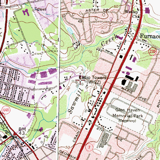 Topographic Map of WJRO-AM (Glen Burnie), MD
