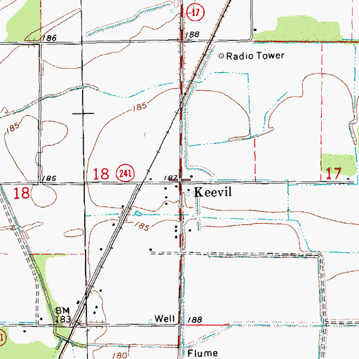 Topographic Map of Keevil, AR