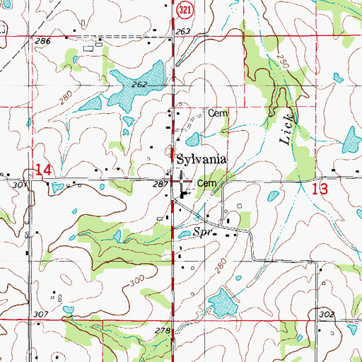 Topographic Map of Sylvania Cemetery, AR