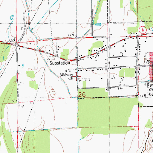 Topographic Map of Midway Church, AR