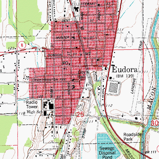 Topographic Map of Eudora City Hall, AR