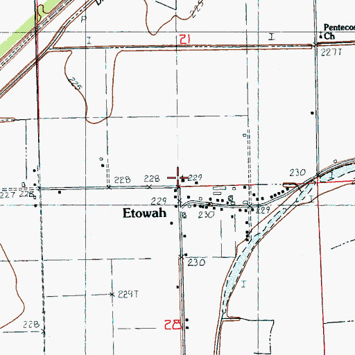 Topographic Map of Etowah Baptist Church, AR