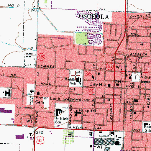 Topographic Map of Osceola Middle School (historical), AR