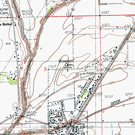 Topographic Map of Bowden Cemetery, AR